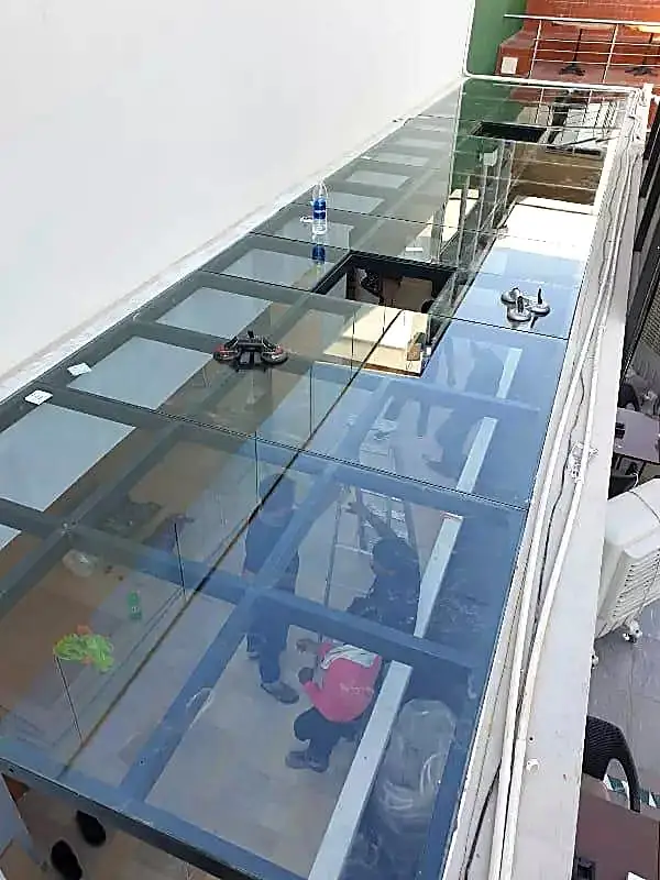 Angled glass skylight glazing