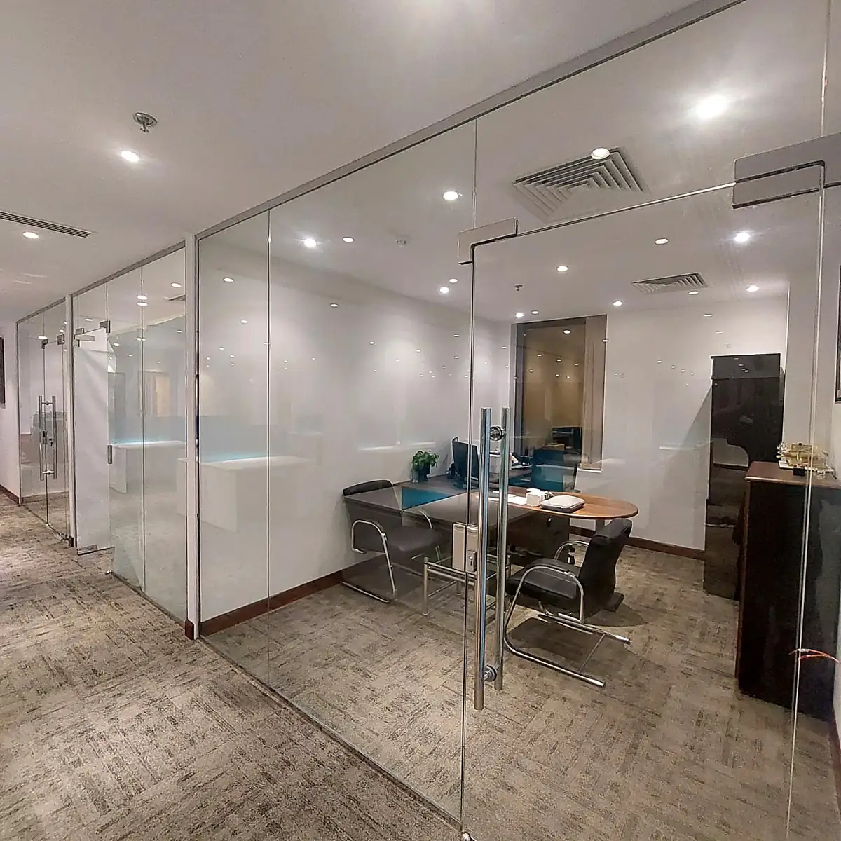 Glass-walled meeting room
